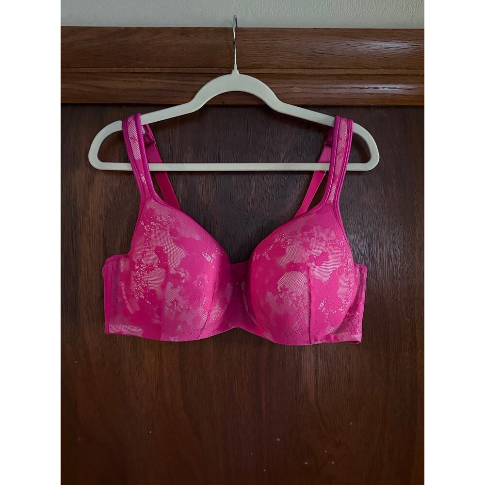 Cacique 44D Hot Pink Lace Bra Plus Size Underwire Full Coverage Sexy